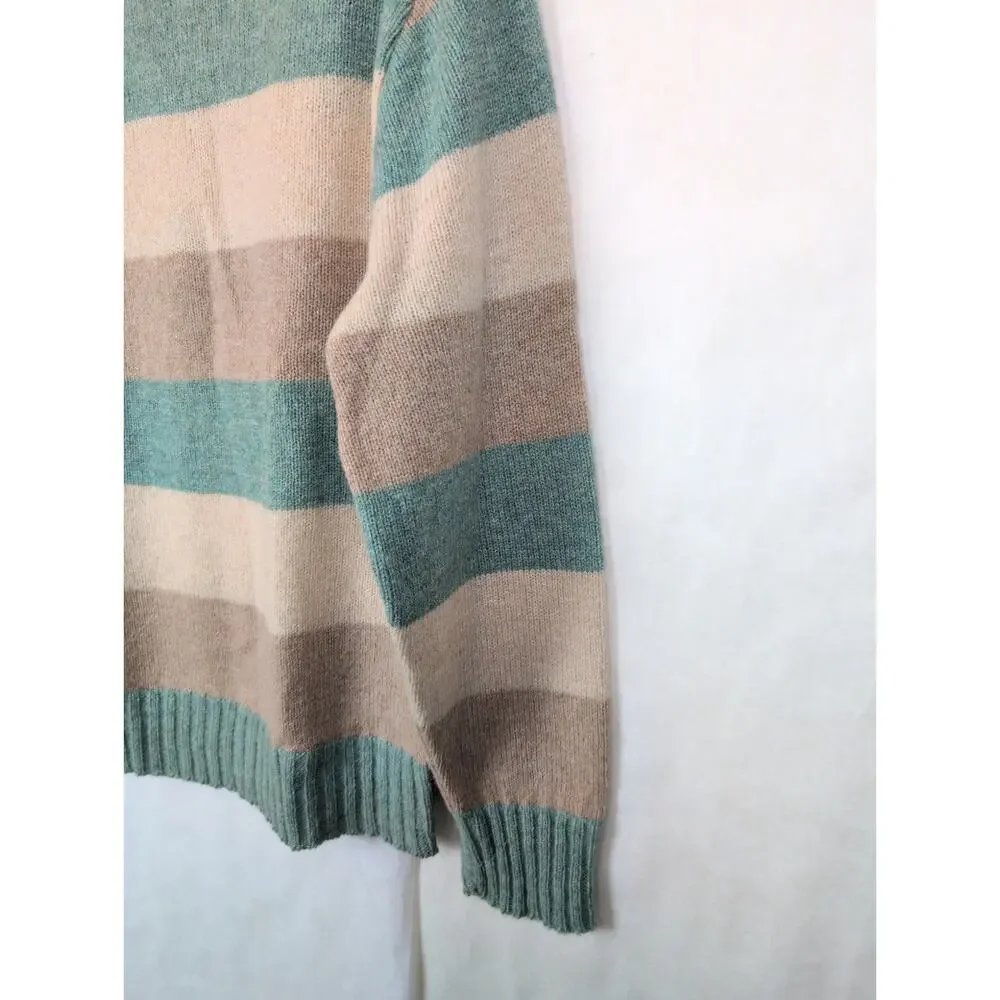 Vintage Robert Bruce wool striped sweater Size M Green Brown Preppy Classic